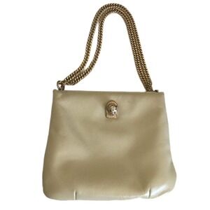 Vintage Ruth Saltz Cougar Head Beige Leather Bag
